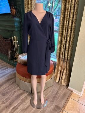 J. Crew Navy Wrap Mini Dress with Tie Waist